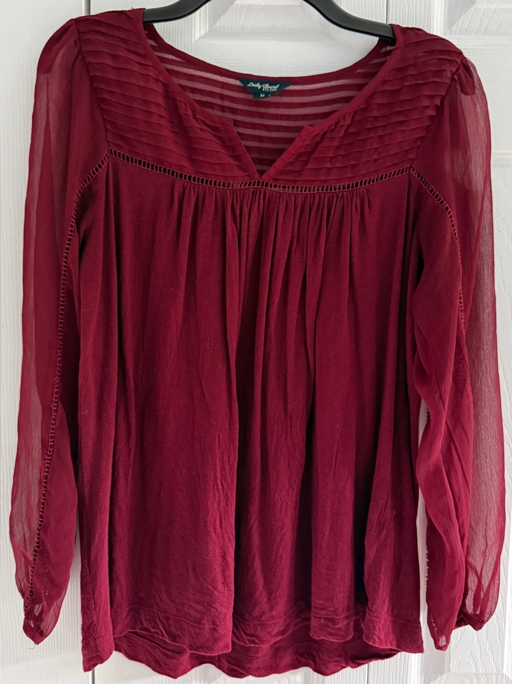 Lucky Brand Womens Burgundy Long-Sleeve Yoke Blouse